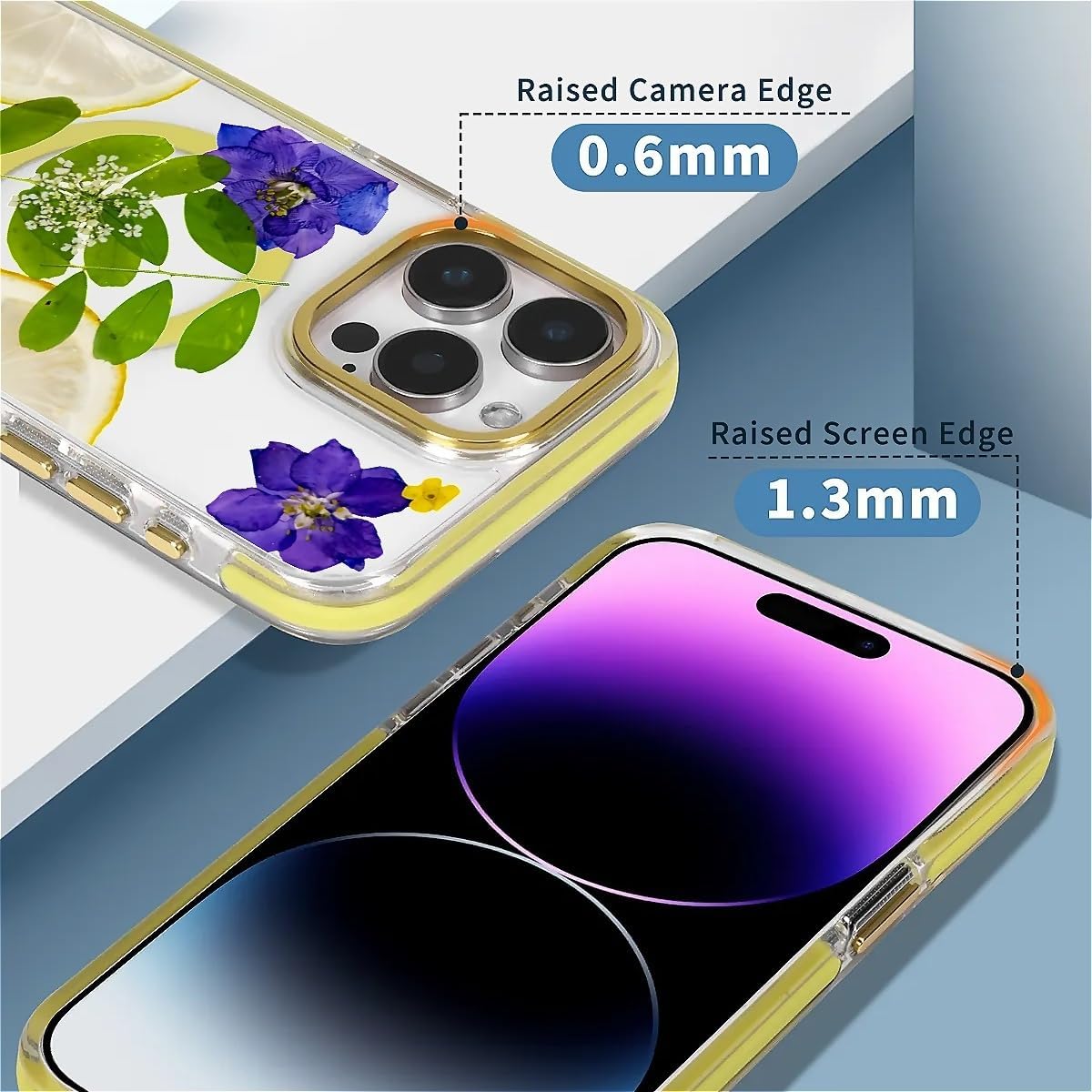 for Magnetic Clear Case for iPhone 16 Pro Max Compatible with Magsafe, Lemon Purple Flower Phone Case, Soft Silicone Shockproof Protective Cover Cases for iPhone 16 Pro Max-(Yellow)