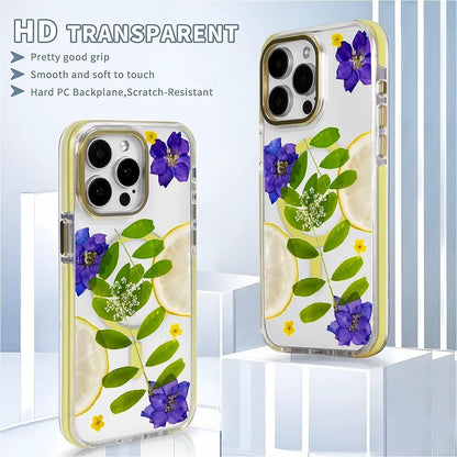 for Magnetic Clear Case for iPhone 16 Pro Max Compatible with Magsafe, Lemon Purple Flower Phone Case, Soft Silicone Shockproof Protective Cover Cases for iPhone 16 Pro Max-(Yellow)