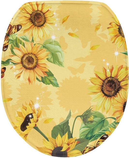 Sunflower Toilet Seat Covers for Bathroom Yellow Toilet Lid Cover Thick Fabric Soft and Absorbent Elongated Round and Oblong Toilet Seat Cover Machine Washable Universal Toilet Seat Cover