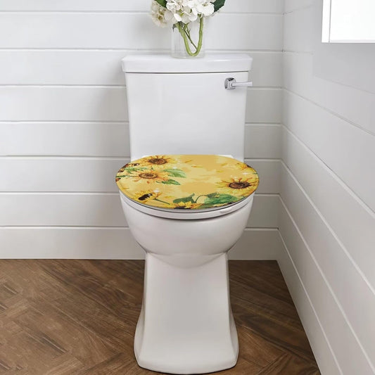 Sunflower Toilet Seat Covers for Bathroom Yellow Toilet Lid Cover Thick Fabric Soft and Absorbent Elongated Round and Oblong Toilet Seat Cover Machine Washable Universal Toilet Seat Cover