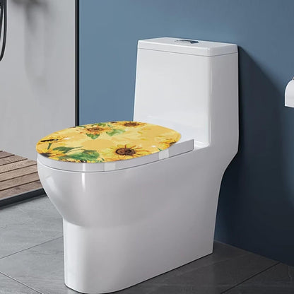 Sunflower Toilet Seat Covers for Bathroom Yellow Toilet Lid Cover Thick Fabric Soft and Absorbent Elongated Round and Oblong Toilet Seat Cover Machine Washable Universal Toilet Seat Cover