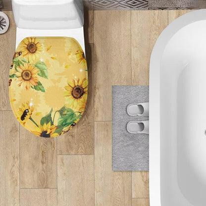 Sunflower Toilet Seat Covers for Bathroom Yellow Toilet Lid Cover Thick Fabric Soft and Absorbent Elongated Round and Oblong Toilet Seat Cover Machine Washable Universal Toilet Seat Cover
