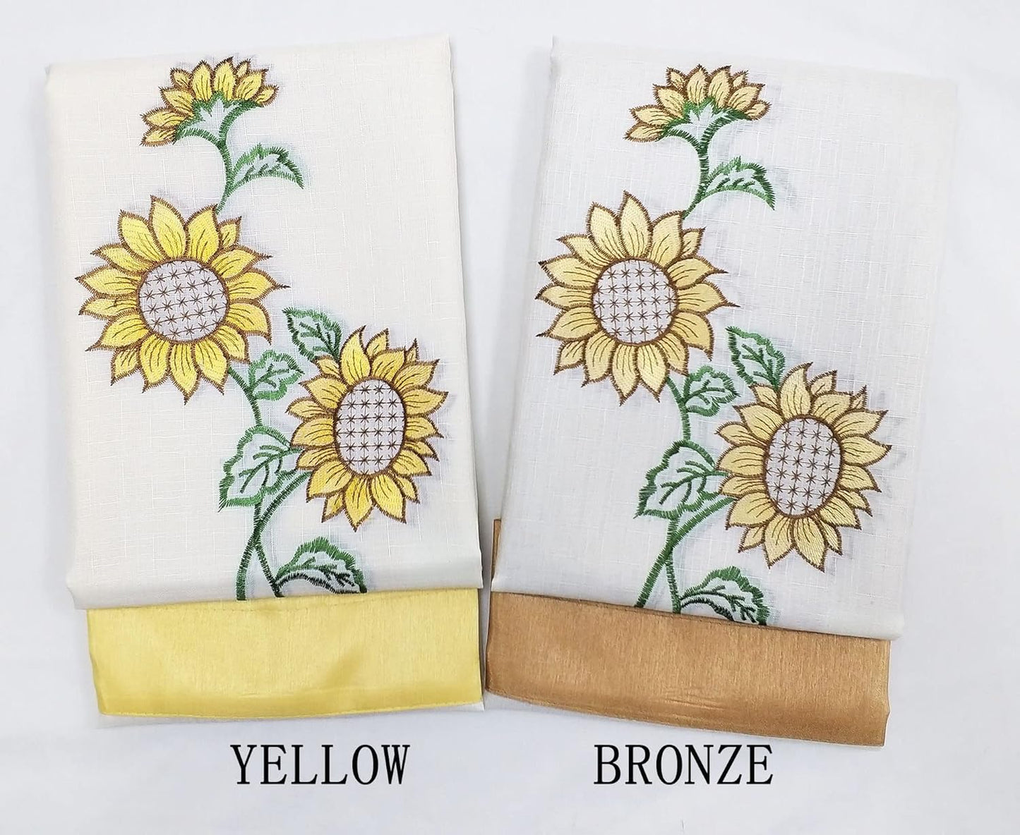 GOHD Very Sunflower. 3PCS Kitchen Cafe Curtain Set Swag Valance and Tier Set. Nice Matching Color Sunflower Embroidery. (Yellow)