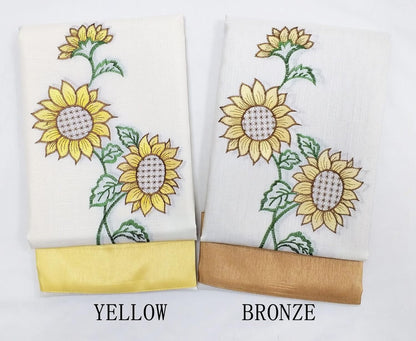 GOHD Very Sunflower. 3PCS Kitchen Cafe Curtain Set Swag Valance and Tier Set. Nice Matching Color Sunflower Embroidery. (Yellow)