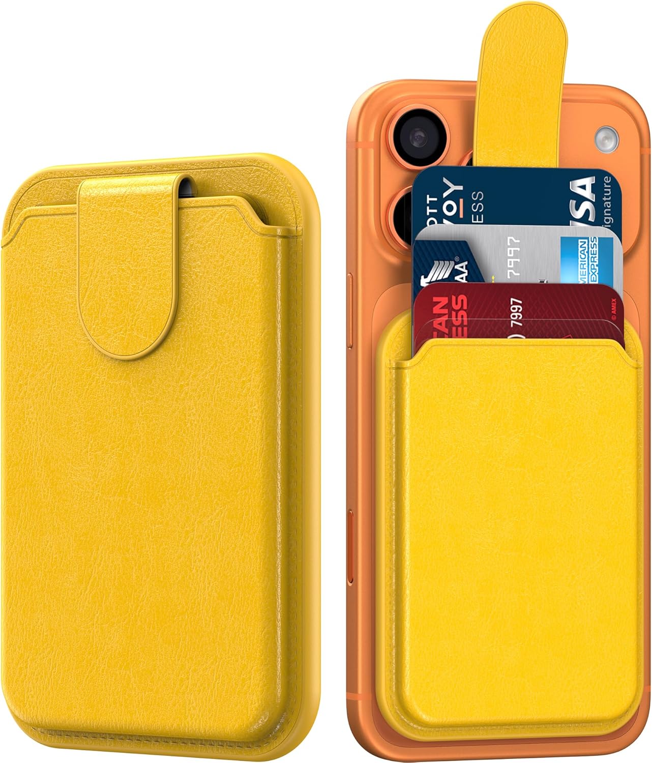 for MagSafe Wallet, 3 Card Holder With RFID Blocking, Slim Magnetic Wallet for iPhone 17/16/15/14/13/12/11 Series with Cute Trendy Designs, Yellow