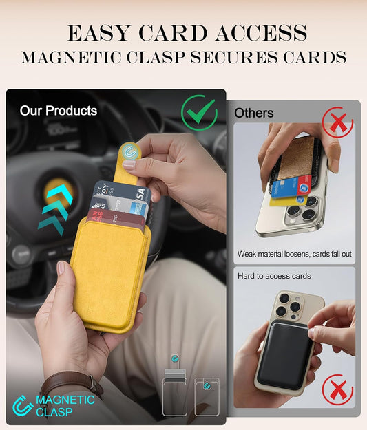 for MagSafe Wallet, 3 Card Holder With RFID Blocking, Slim Magnetic Wallet for iPhone 17/16/15/14/13/12/11 Series with Cute Trendy Designs, Yellow