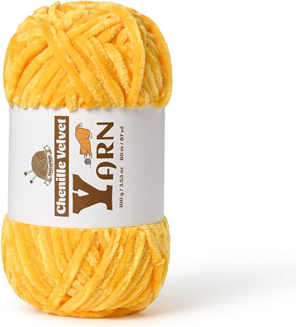 Chenille Crochet Golden Yellow Yarn 1 Pack | Fluffy Velvet Yarn Blanket Knitting Yarn for Crocheting Soft Baby Yarn