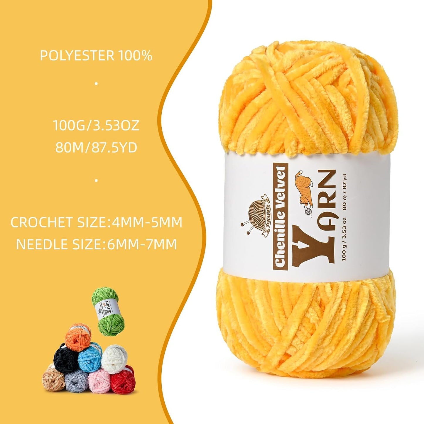 Chenille Crochet Golden Yellow Yarn 1 Pack | Fluffy Velvet Yarn Blanket Knitting Yarn for Crocheting Soft Baby Yarn