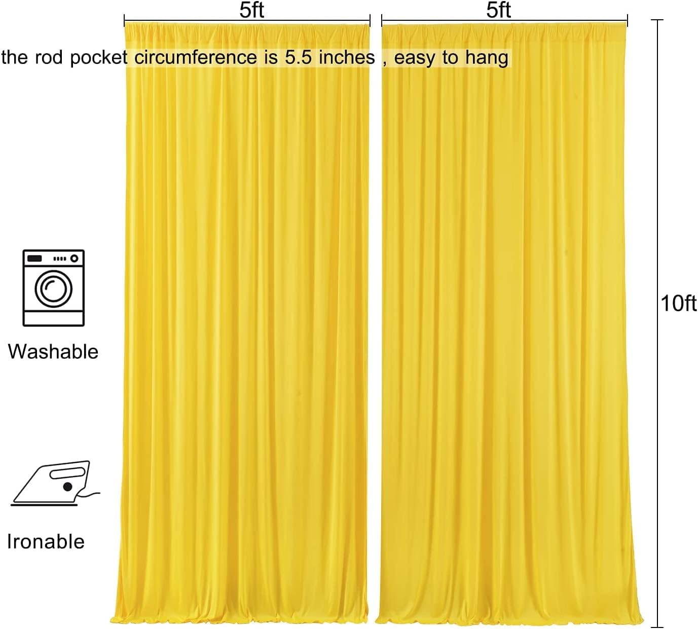 AK TRADING CO. 10 feet x 10 feet Polyester Backdrop Drapes Curtains Panels with Rod Pockets - Wedding Ceremony Party Home Window Decorations - Lemon Yellow