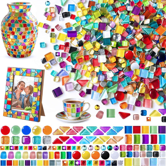 Mosaic Tiles for Crafts Bulk, 4.4 LB Crystal Glass Mosaic Pieces, Assorted Irregular Shapes Multicolor Mix, Tiny Tiles for DIY Art Projects