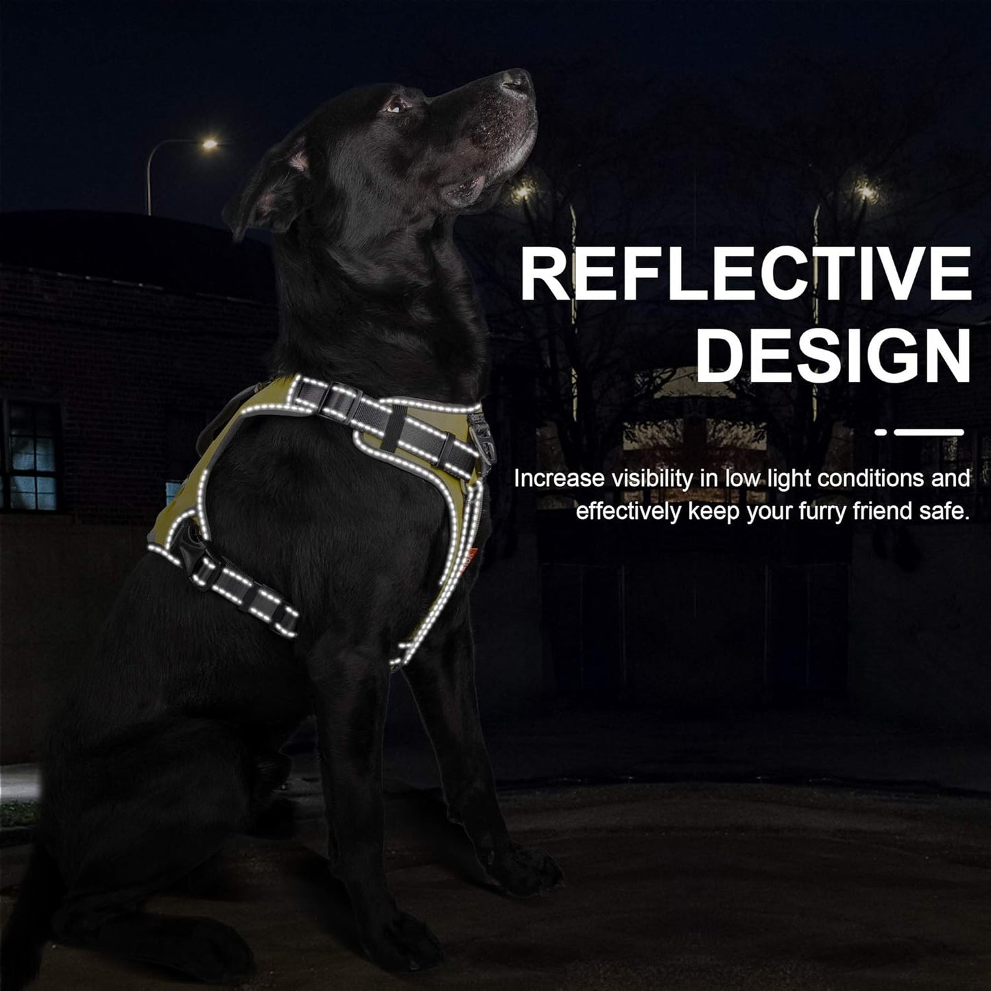 Dog Harness, No-Pull Pet Vest with Saddle Bags Backpack, Yellow | Front and Back Leash Clip, Adjustable Soft Padded, Reflective, No-Choke, Easy Control for Walking, Heavy Duty for Medium Dog