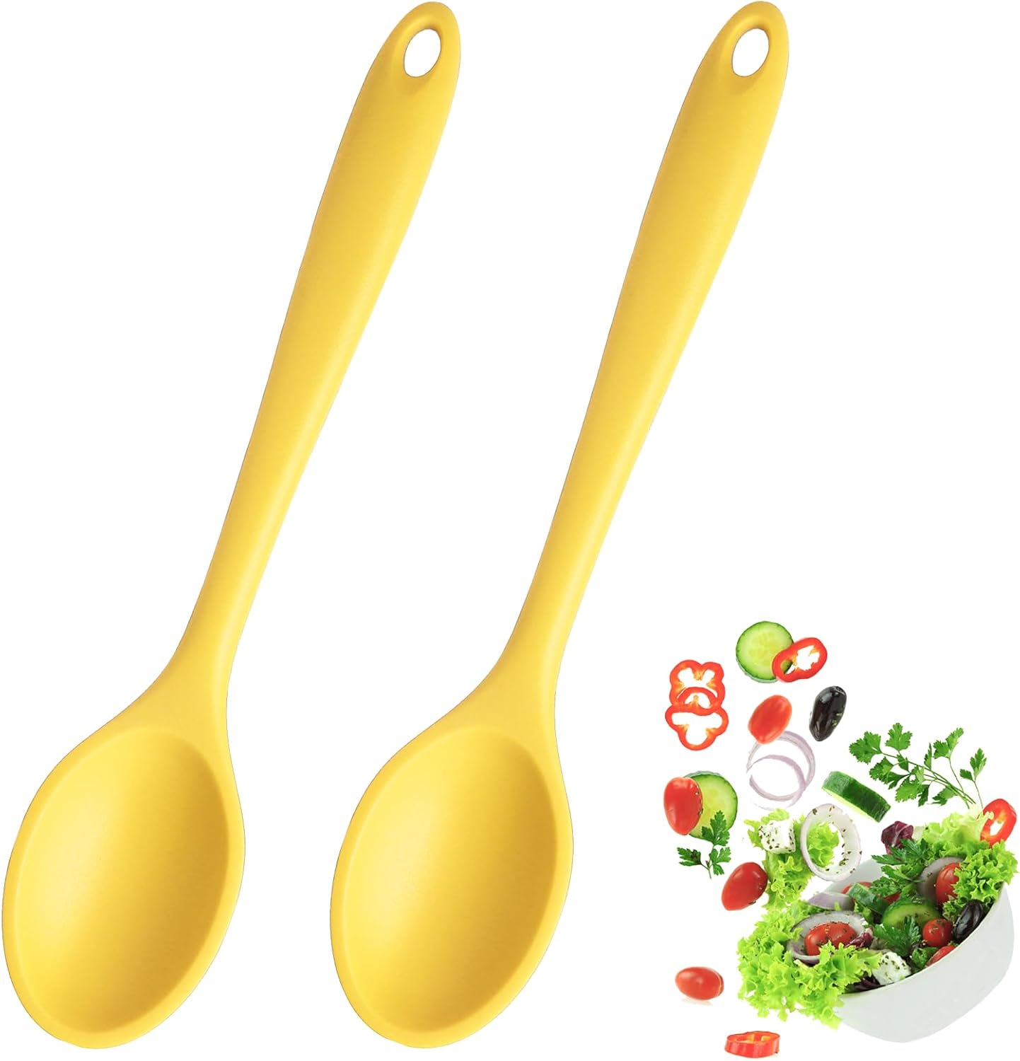 2 Pcs Silicone Spoons for Cooking, Yellow | Heat Resistant, Non-Stick, Mixing Spoon, For Baking Stirring Mixing Basting