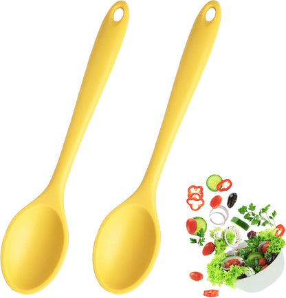 2 Pcs Silicone Spoons for Cooking, Yellow | Heat Resistant, Non-Stick, Mixing Spoon, For Baking Stirring Mixing Basting