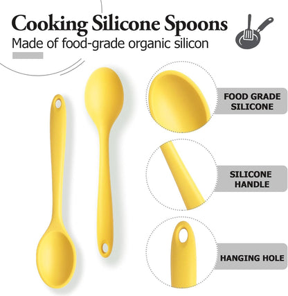 2 Pcs Silicone Spoons for Cooking, Yellow | Heat Resistant, Non-Stick, Mixing Spoon, For Baking Stirring Mixing Basting