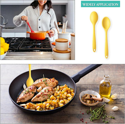 2 Pcs Silicone Spoons for Cooking, Yellow | Heat Resistant, Non-Stick, Mixing Spoon, For Baking Stirring Mixing Basting
