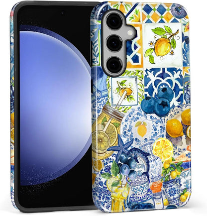 Compatible with Samsung Galaxy S25 FE Case - Dual-Layer Protection, Hard Shell with Silicone Interior,Slim Scratch Resistant Shockproof for Woman Men- Lemon Dolphin Summer Collage
