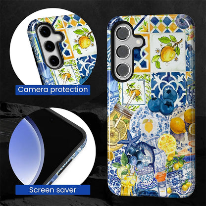 Compatible with Samsung Galaxy S25 FE Case - Dual-Layer Protection, Hard Shell with Silicone Interior,Slim Scratch Resistant Shockproof for Woman Men- Lemon Dolphin Summer Collage