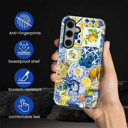Compatible with Samsung Galaxy S25 FE Case - Dual-Layer Protection, Hard Shell with Silicone Interior,Slim Scratch Resistant Shockproof for Woman Men- Lemon Dolphin Summer Collage