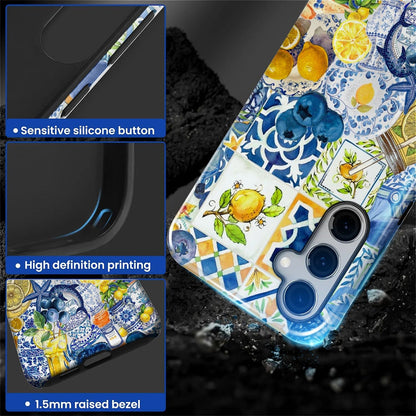 Compatible with Samsung Galaxy S25 FE Case - Dual-Layer Protection, Hard Shell with Silicone Interior,Slim Scratch Resistant Shockproof for Woman Men- Lemon Dolphin Summer Collage