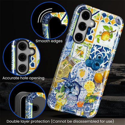 Compatible with Samsung Galaxy S25 FE Case - Dual-Layer Protection, Hard Shell with Silicone Interior,Slim Scratch Resistant Shockproof for Woman Men- Lemon Dolphin Summer Collage