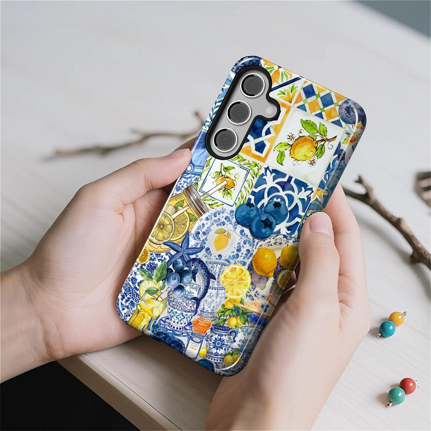 Compatible with Samsung Galaxy S25 FE Case - Dual-Layer Protection, Hard Shell with Silicone Interior,Slim Scratch Resistant Shockproof for Woman Men- Lemon Dolphin Summer Collage