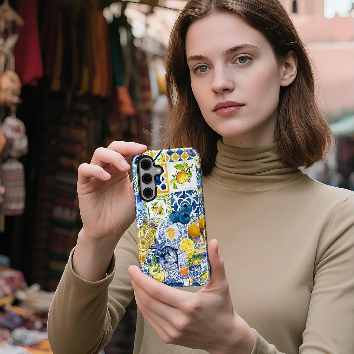 Compatible with Samsung Galaxy S25 FE Case - Dual-Layer Protection, Hard Shell with Silicone Interior,Slim Scratch Resistant Shockproof for Woman Men- Lemon Dolphin Summer Collage