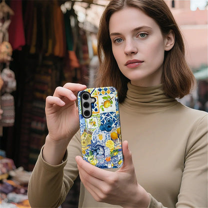 Compatible with Samsung Galaxy S25 FE Case - Dual-Layer Protection, Hard Shell with Silicone Interior,Slim Scratch Resistant Shockproof for Woman Men- Lemon Dolphin Summer Collage