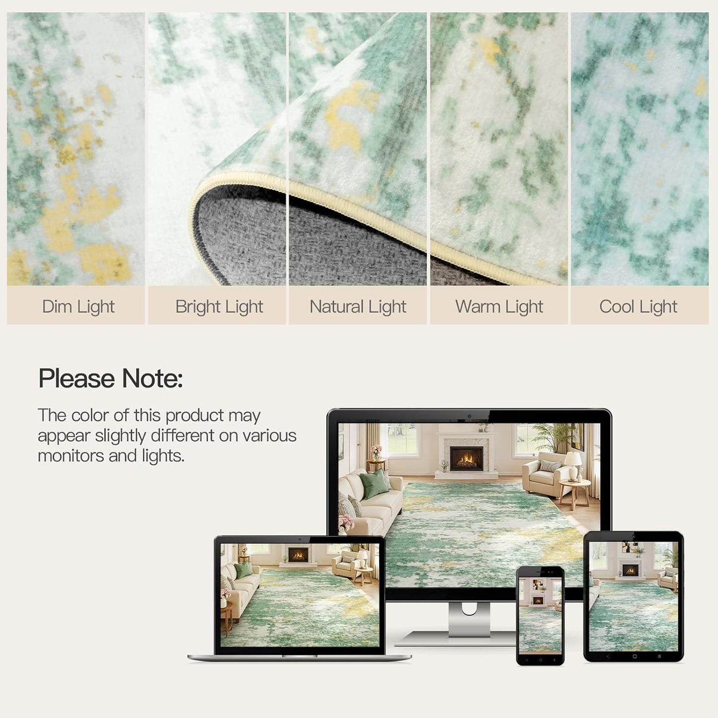 5x7 Area Rug for Living Room, Abstract Rugs with Non-Slip Backing, Neutral Modern Washable Carpet for Bedroom Dining Room Home Office Nursery Indoor, Light Green/Yellow