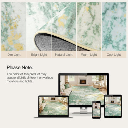 5x7 Area Rug for Living Room, Abstract Rugs with Non-Slip Backing, Neutral Modern Washable Carpet for Bedroom Dining Room Home Office Nursery Indoor, Light Green/Yellow