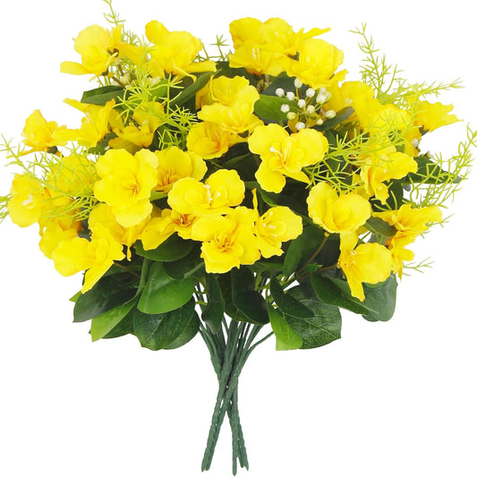 5 Pcs Hawaiian Artificial Hibiscus Flowers for Outdoors Yellow | Faux Silk Tropical Hibiscus Flowers UV Resistant Realistic No Fade Fake Flowers for Outdoors Porch Patio Garden Summer Decor