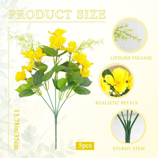 5 Pcs Hawaiian Artificial Hibiscus Flowers for Outdoors Yellow | Faux Silk Tropical Hibiscus Flowers UV Resistant Realistic No Fade Fake Flowers for Outdoors Porch Patio Garden Summer Decor