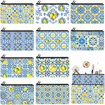 20 Pcs Makeup Bags Gifts for Women Canvas Cosmetic Bags with Zipper Bulk Gift for Women Travel Purse Organizer Pouch Accessory, Toiletry Large Capacity, 7 x 4.3 Inch(Chinoiserie Lemon)