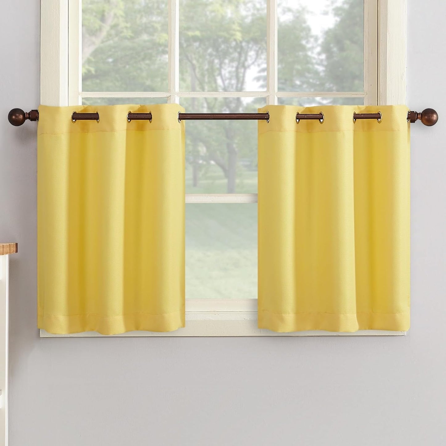 Montego Casual Textured Semi-Sheer Grommet Kitchen Curtain Tier Pair, 56" x 24", Yellow