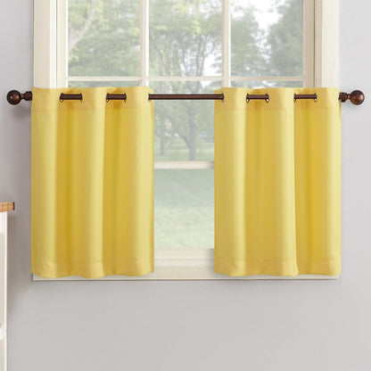 Montego Casual Textured Semi-Sheer Grommet Kitchen Curtain Tier Pair, 56" x 24", Yellow