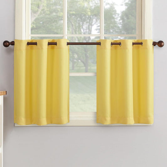 Montego Casual Textured Semi-Sheer Grommet Kitchen Curtain Tier Pair, 56" x 24", Yellow