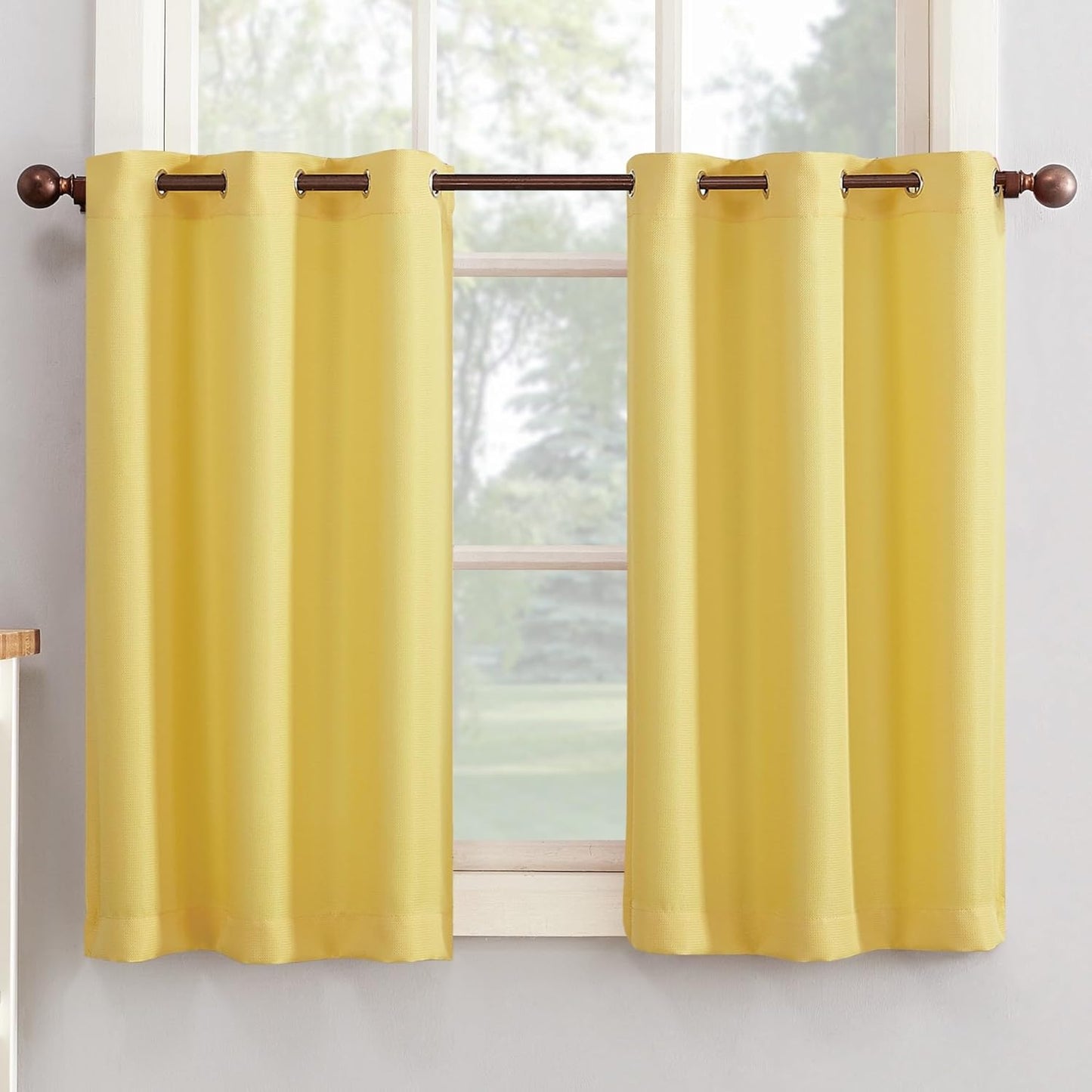 Montego Casual Textured Semi-Sheer Grommet Kitchen Curtain Tier Pair, 56" x 24", Yellow