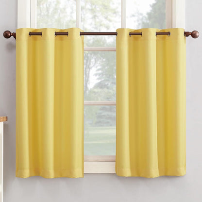 Montego Casual Textured Semi-Sheer Grommet Kitchen Curtain Tier Pair, 56" x 24", Yellow