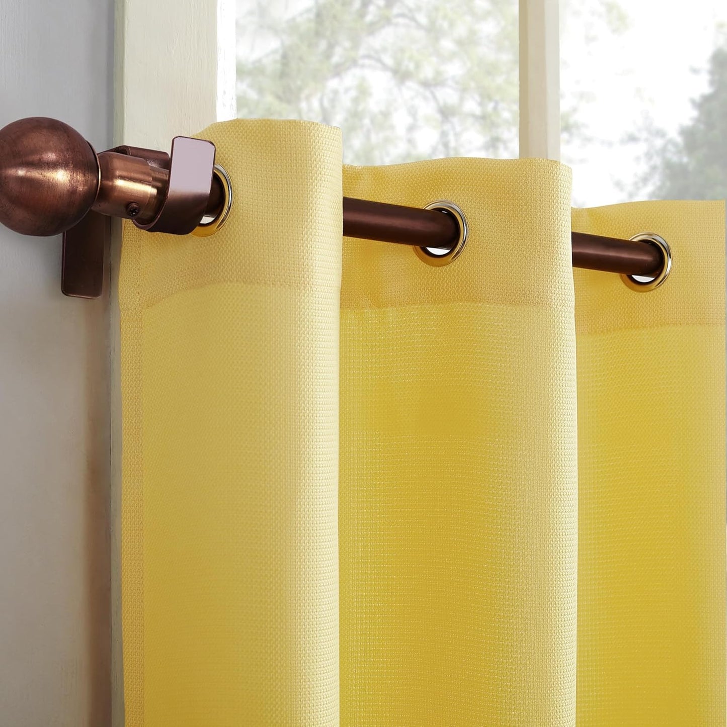 Montego Casual Textured Semi-Sheer Grommet Kitchen Curtain Tier Pair, 56" x 24", Yellow