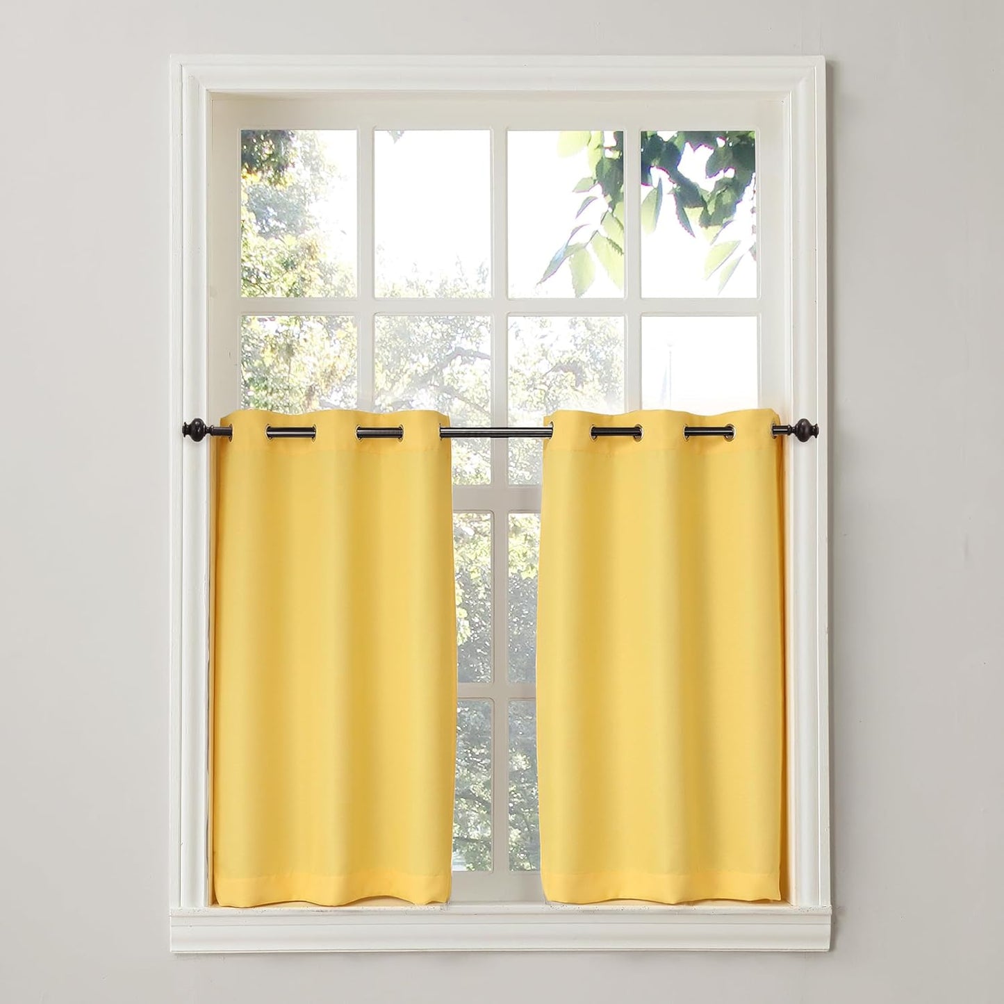 Montego Casual Textured Semi-Sheer Grommet Kitchen Curtain Tier Pair, 56" x 24", Yellow