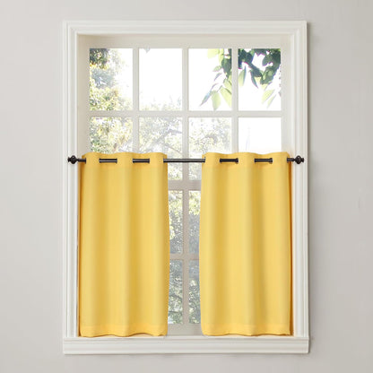 Montego Casual Textured Semi-Sheer Grommet Kitchen Curtain Tier Pair, 56" x 24", Yellow