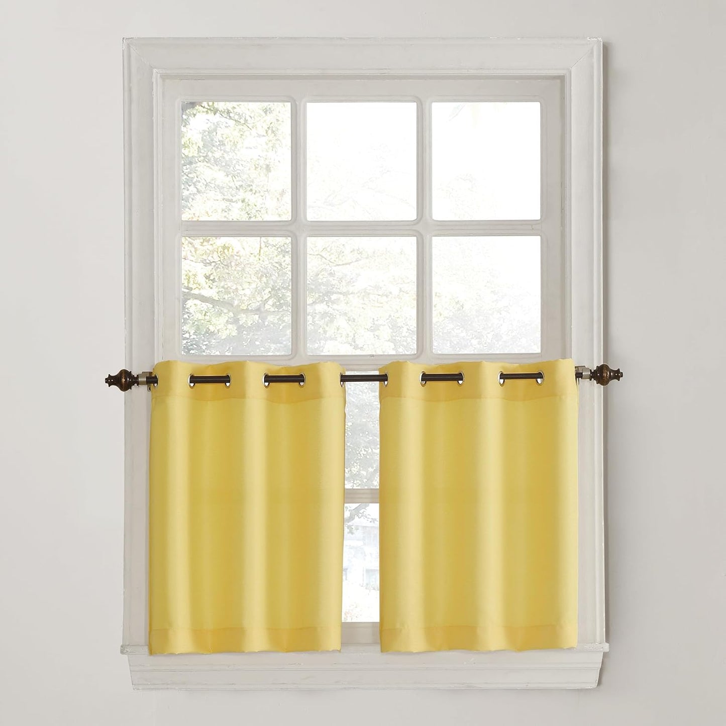 Montego Casual Textured Semi-Sheer Grommet Kitchen Curtain Tier Pair, 56" x 24", Yellow
