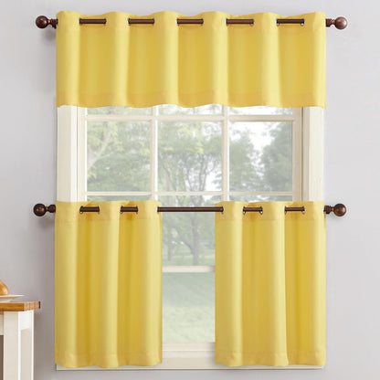 Montego Casual Textured Semi-Sheer Grommet Kitchen Curtain Tier Pair, 56" x 24", Yellow