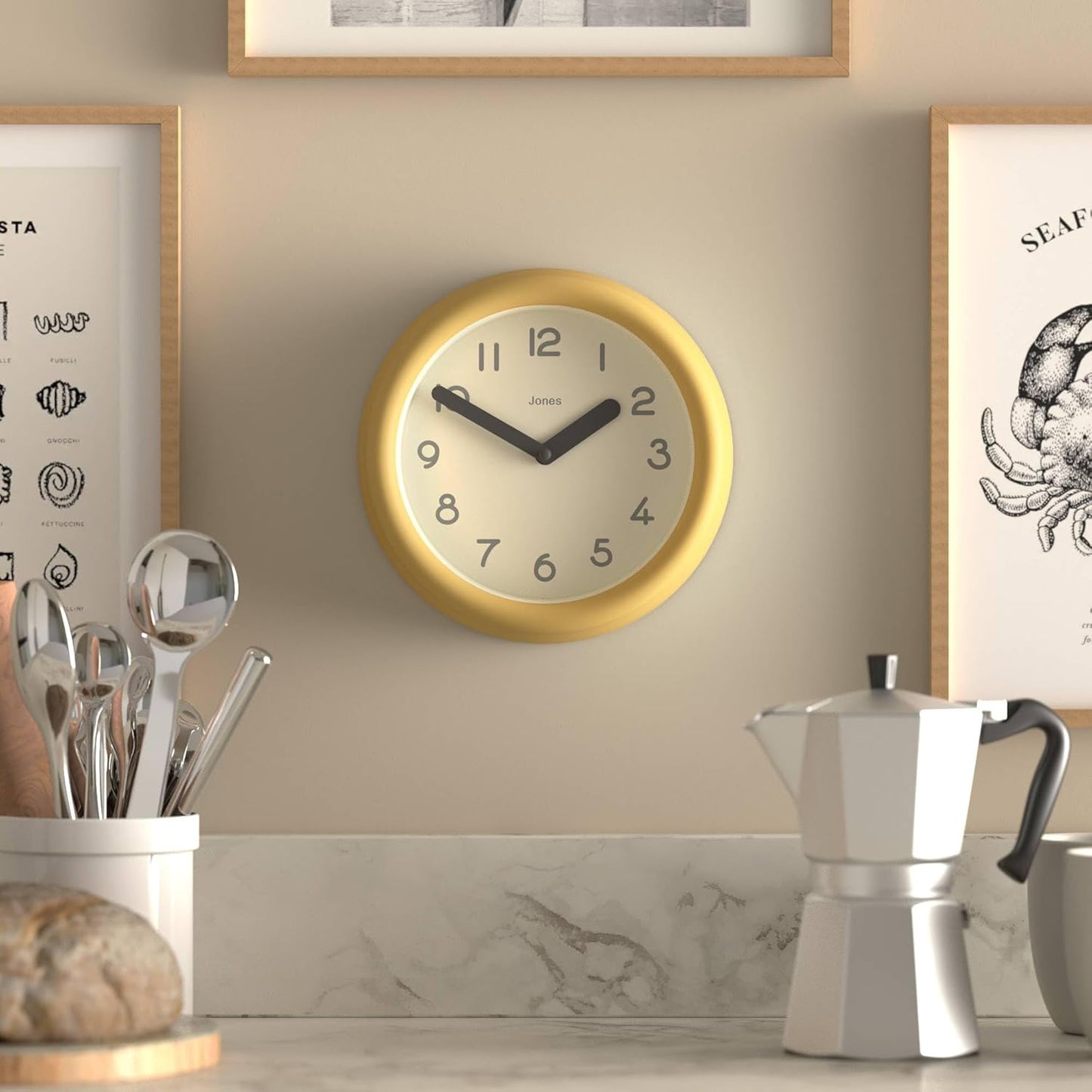 ® Fuze wall Clock | Small Round Clock | Yellow | Playful Modern Design with Soft sculptural Presence | Ideal for Kitchens, Living Rooms, Kid's bedrooms
