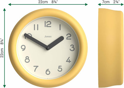 ® Fuze wall Clock | Small Round Clock | Yellow | Playful Modern Design with Soft sculptural Presence | Ideal for Kitchens, Living Rooms, Kid's bedrooms