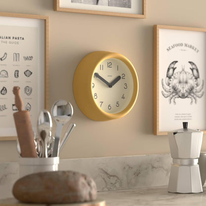 ® Fuze wall Clock | Small Round Clock | Yellow | Playful Modern Design with Soft sculptural Presence | Ideal for Kitchens, Living Rooms, Kid's bedrooms