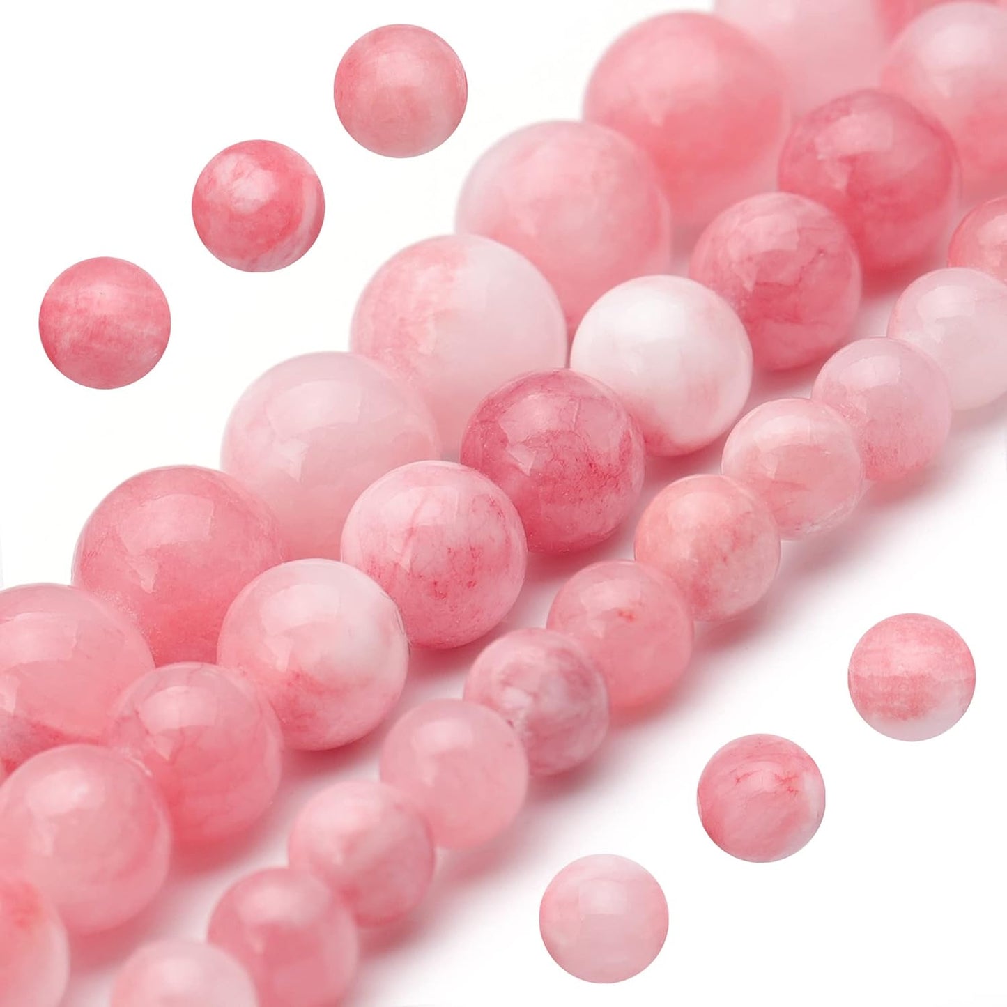 Youngbling Natural Gemstone Beads for Jewelry Making,8mm Pink White Jade Polished Round Smooth Stone Beads,Genuine Real Stone for Bracelet Necklace 15 Inch(Pink White Jade,8mm)