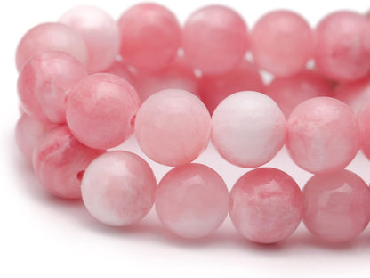 Youngbling Natural Gemstone Beads for Jewelry Making,8mm Pink White Jade Polished Round Smooth Stone Beads,Genuine Real Stone for Bracelet Necklace 15 Inch(Pink White Jade,8mm)