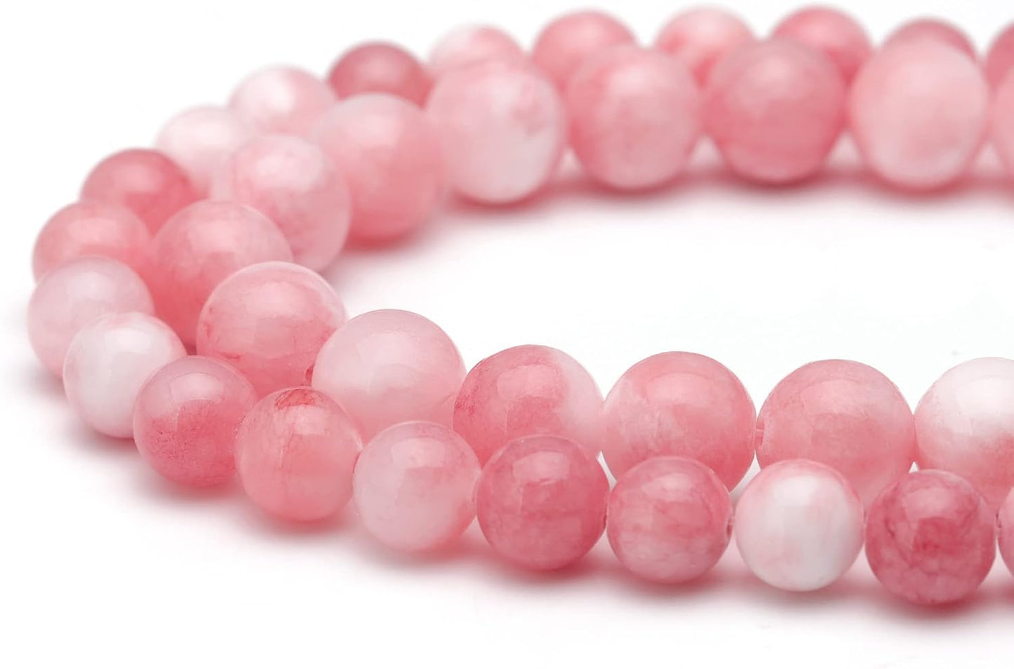 Youngbling Natural Gemstone Beads for Jewelry Making,8mm Pink White Jade Polished Round Smooth Stone Beads,Genuine Real Stone for Bracelet Necklace 15 Inch(Pink White Jade,8mm)