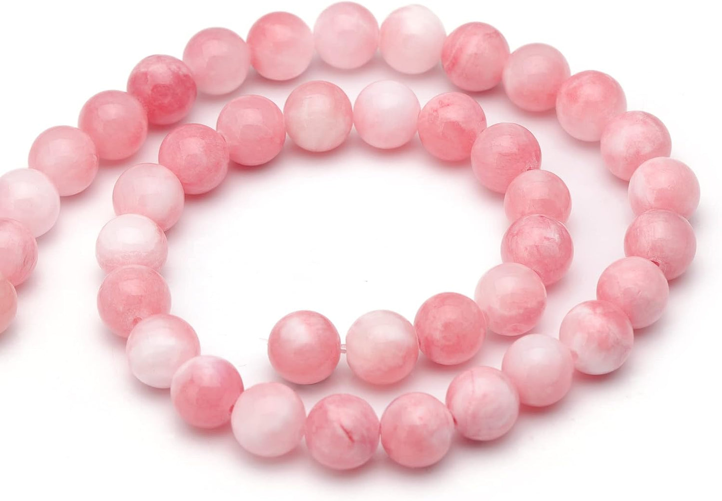 Youngbling Natural Gemstone Beads for Jewelry Making,8mm Pink White Jade Polished Round Smooth Stone Beads,Genuine Real Stone for Bracelet Necklace 15 Inch(Pink White Jade,8mm)