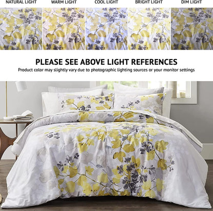 Bed in A Bag - Trendy Casual Design Cozy Comforter with Complete Sheet Set with Side Pocket, All Season Cover, Matching Shams, Queen, Alexis, Leaf Yellow 9 Piece